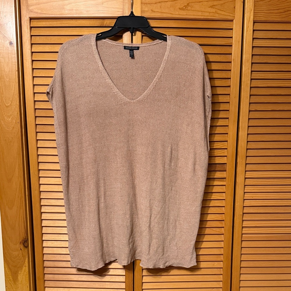Eileen Fisher Pinkish Beige Knit Linen Tunic Top